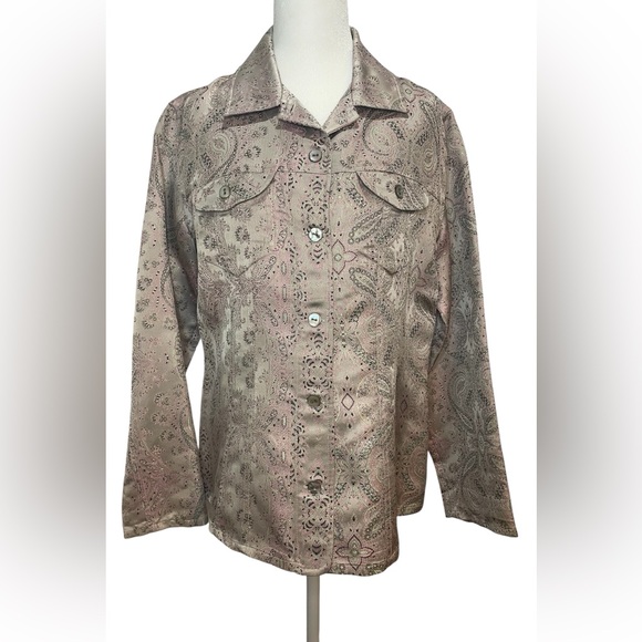 Chico's Elegant Paisley Blouse in Pink and Gray - Picture 1 of 6